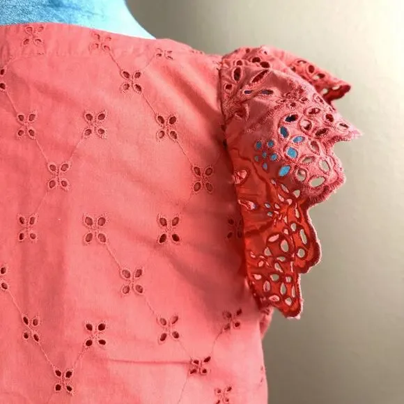 LOFT Ann Taylor Dress Women 2P Mini, Eyelet, Embroidered Peach Coral Lined - Picture 5 of 14